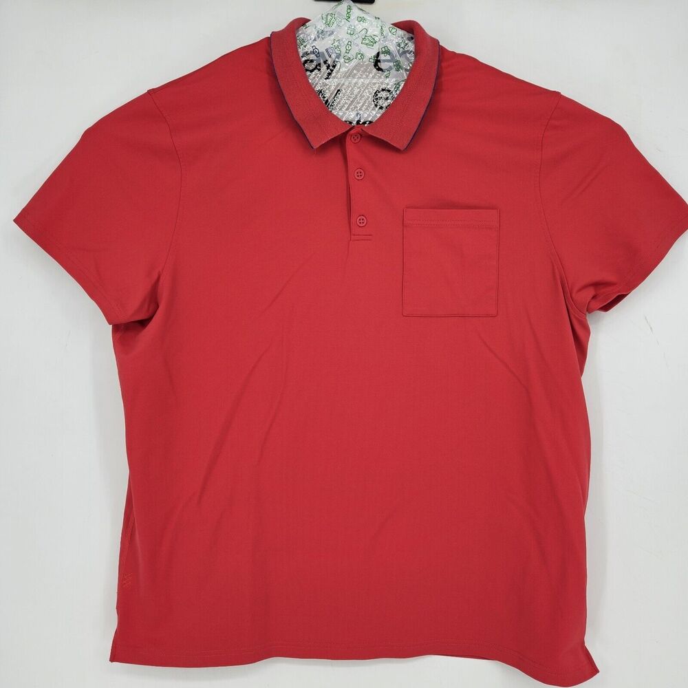 Rhone Shirt Mens XXL Polo Stretch Red Stretch Golf Short Sleeve Striped Collar